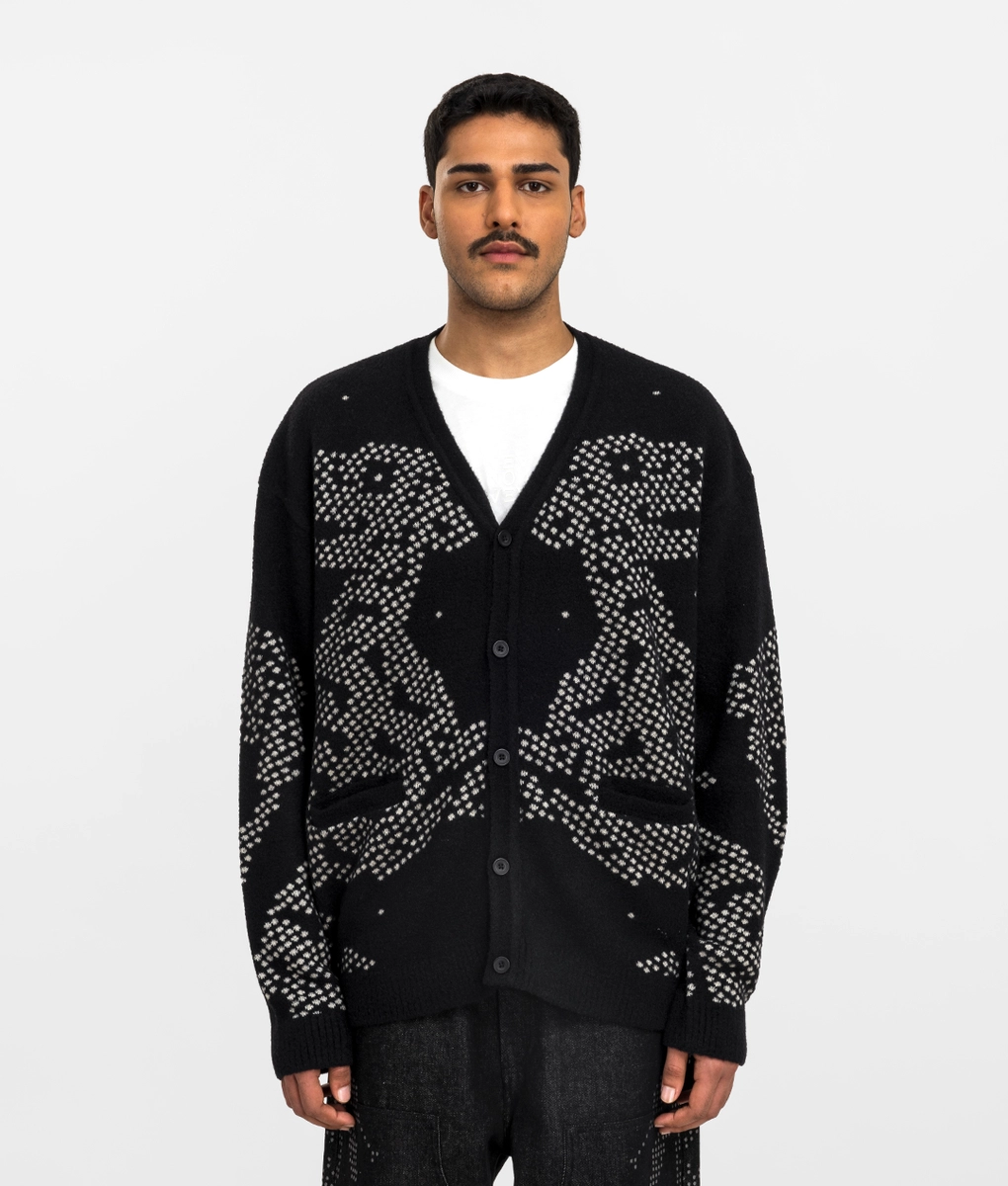 トップス BUMPY PATTERNED KNIT CARDIGAN - BLACK VegNonVeg - VEGNONVEG JACQUARD KNIT CARDIGAN BLACK l Buy Unisex