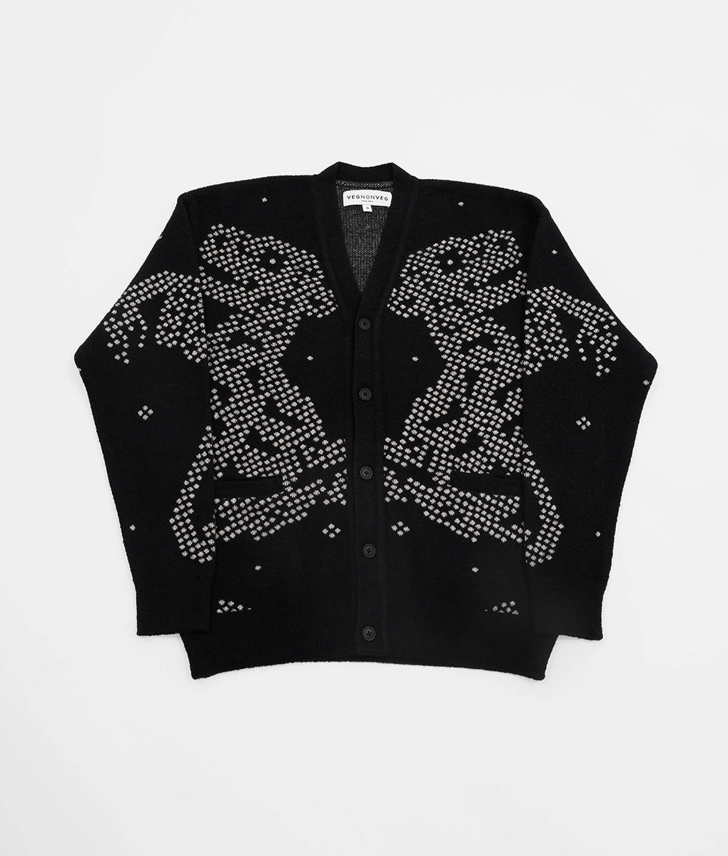 VegNonVeg - VEGNONVEG JACQUARD KNIT CARDIGAN BLACK l Buy Unisex