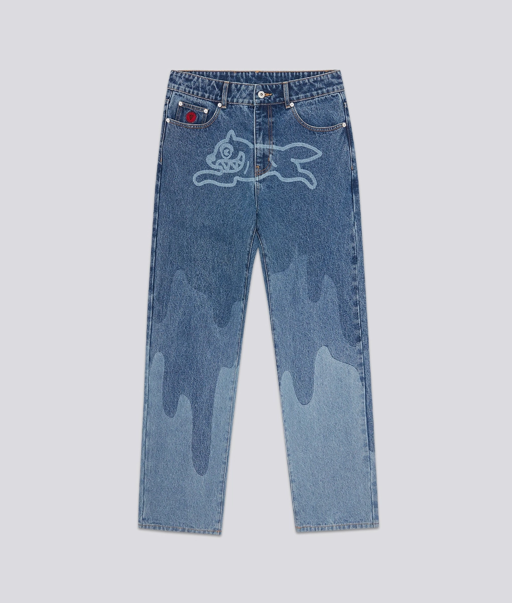 Icecream - Mid Washed Running Dog Lazer Drip Denim Pant - VegNonVeg