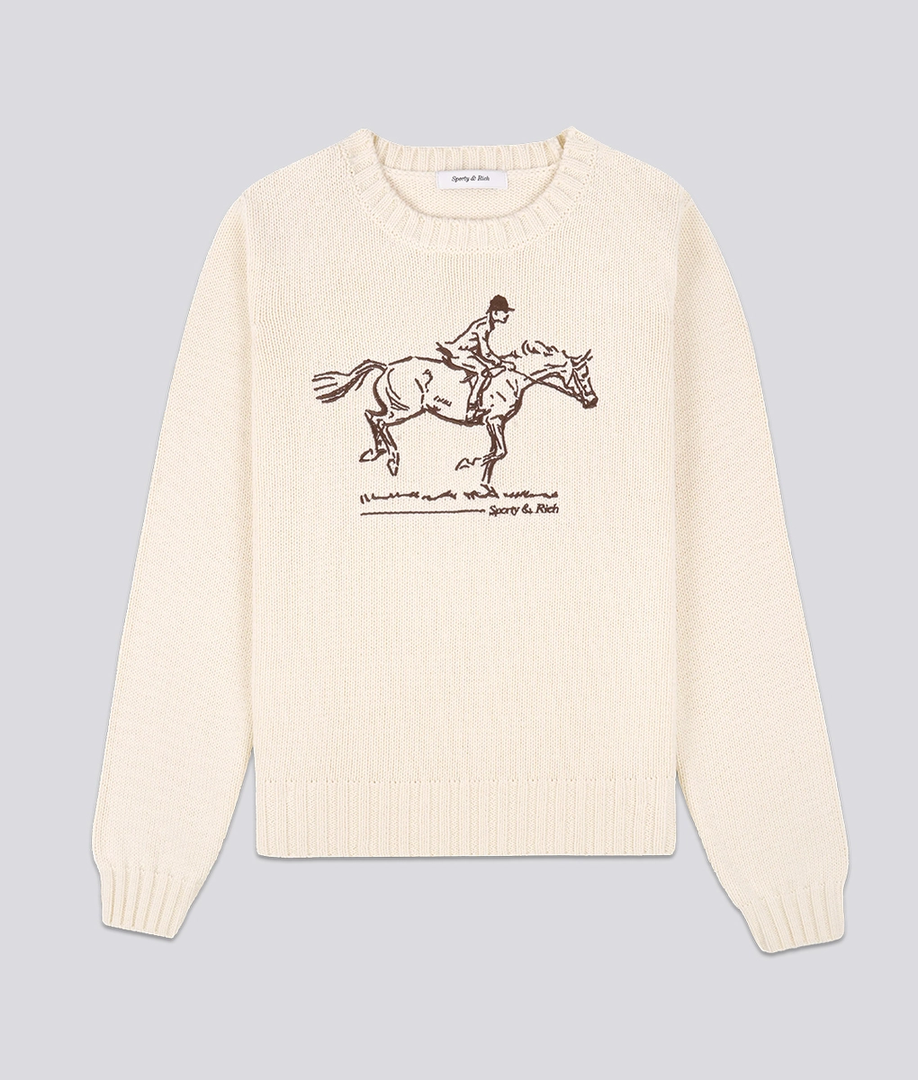 SO ME Horse Knit Sweater Top with Blanket Stitch