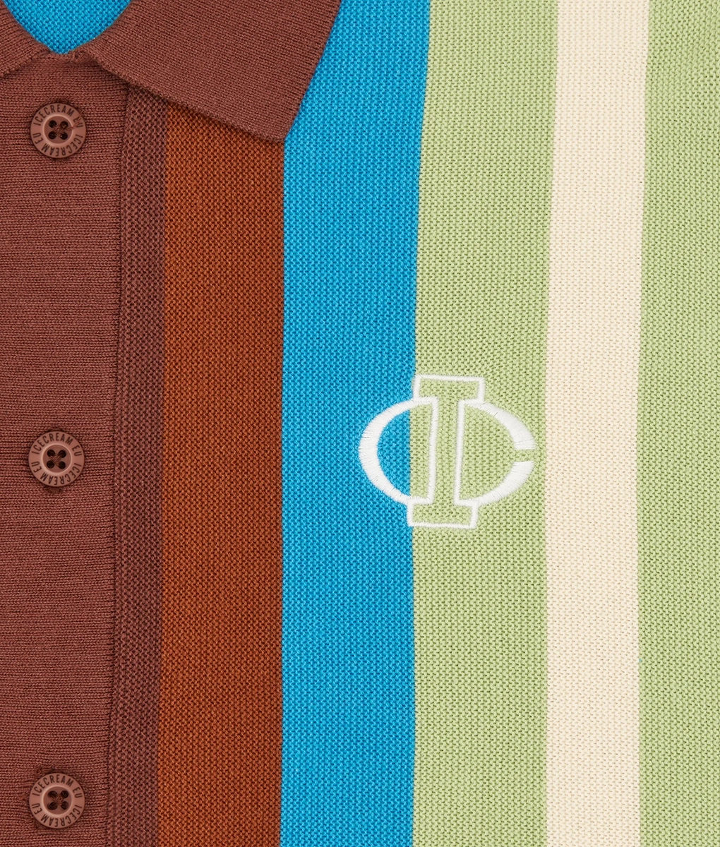 Icecream - ICECREAM JACQUARD KNIT SHORT SLEEVE POLO CARDIGAN BLUE