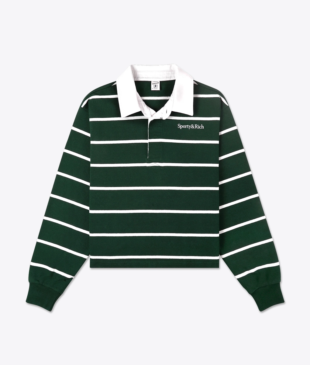 Sporty & Rich - SPORTY & RICH SERIF LOGO CROPPED RUGBY POLO FOREST