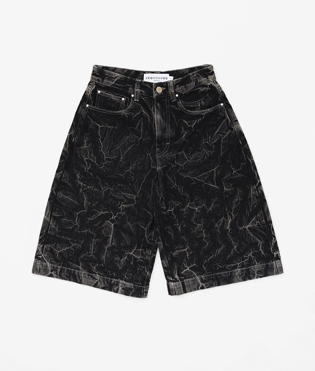 VegNonVeg - Veg Non Veg Crease Wash Jorts Black | Buy Unisex