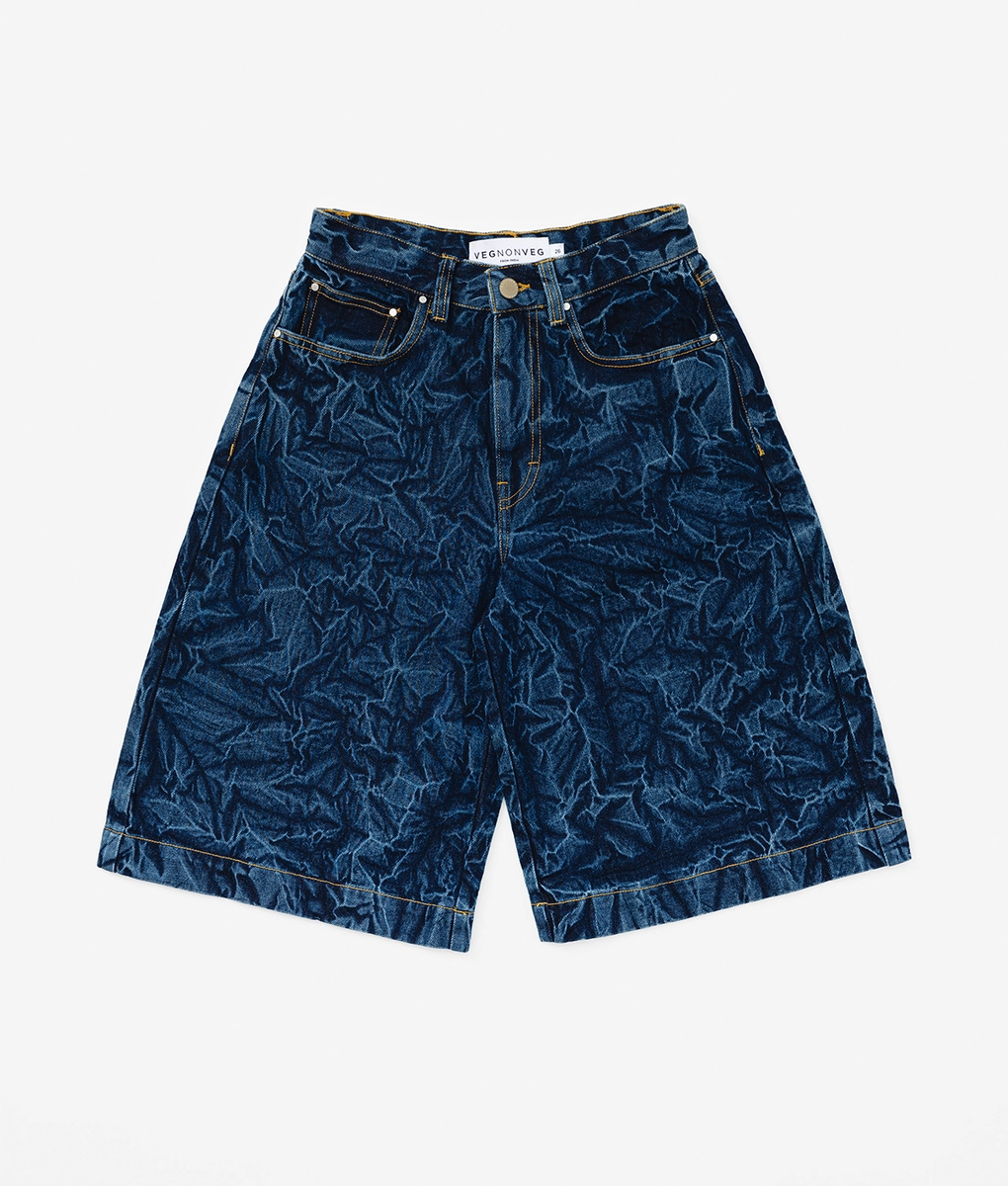 VegNonVeg - VegNonVeg Crease Wash Jorts Blue | Buy Unisex Shorts