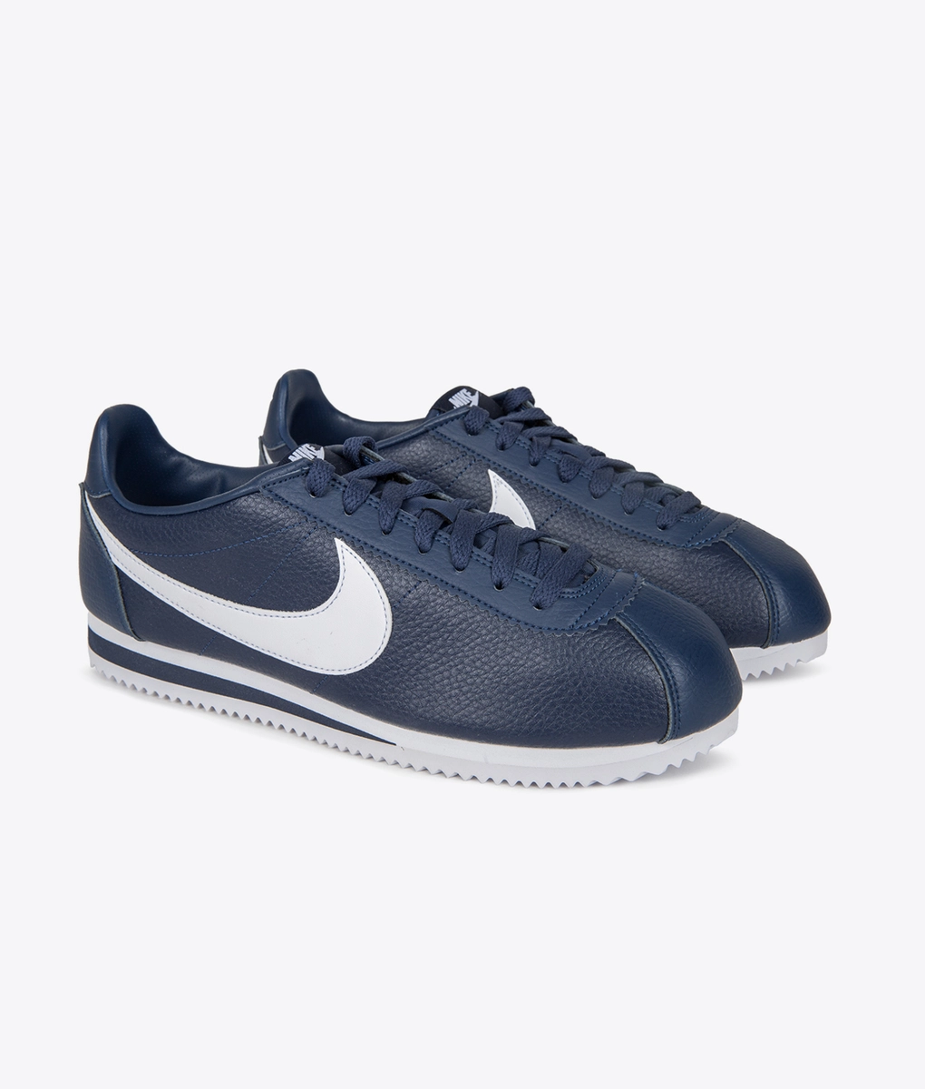 navy blue leather nike cortez