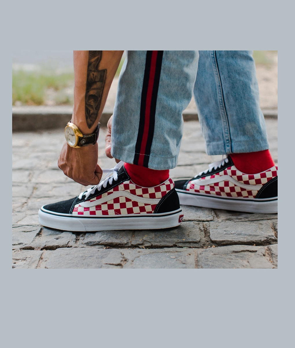 Vans - VANS - OLD SKOOL CHECKERBOARD 'BLACK RED' - VegNonVeg