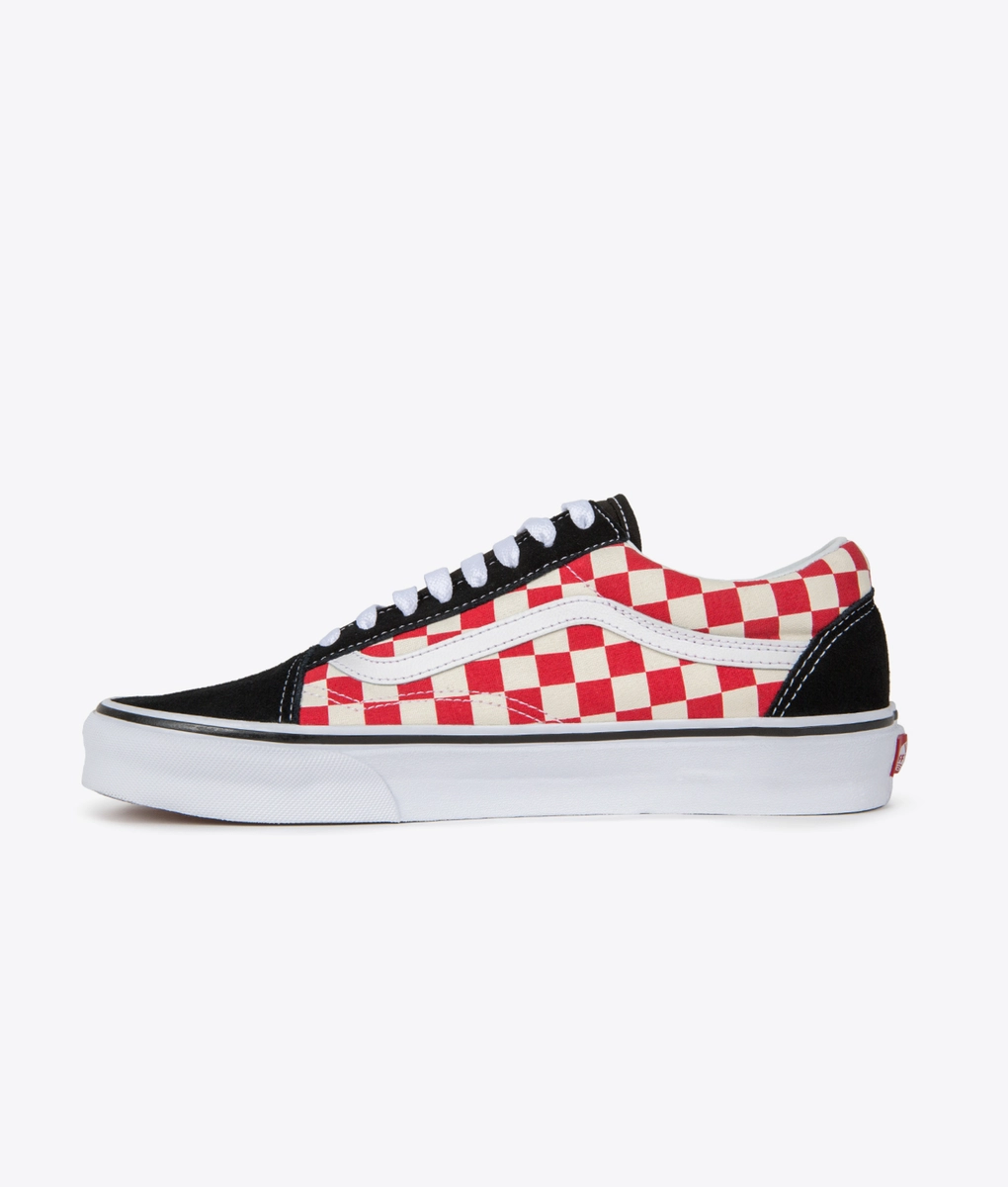 old skool red checkerboard vans