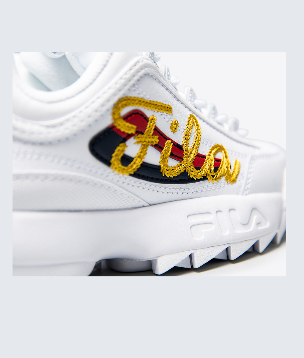 fila disruptor 2 white and gold