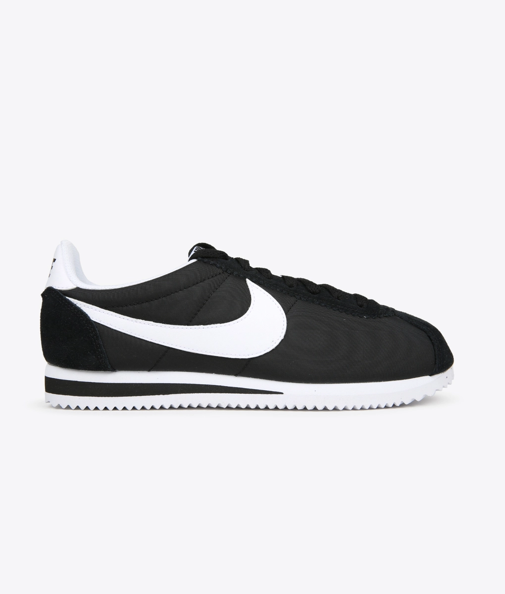black and white nike cortez nylon