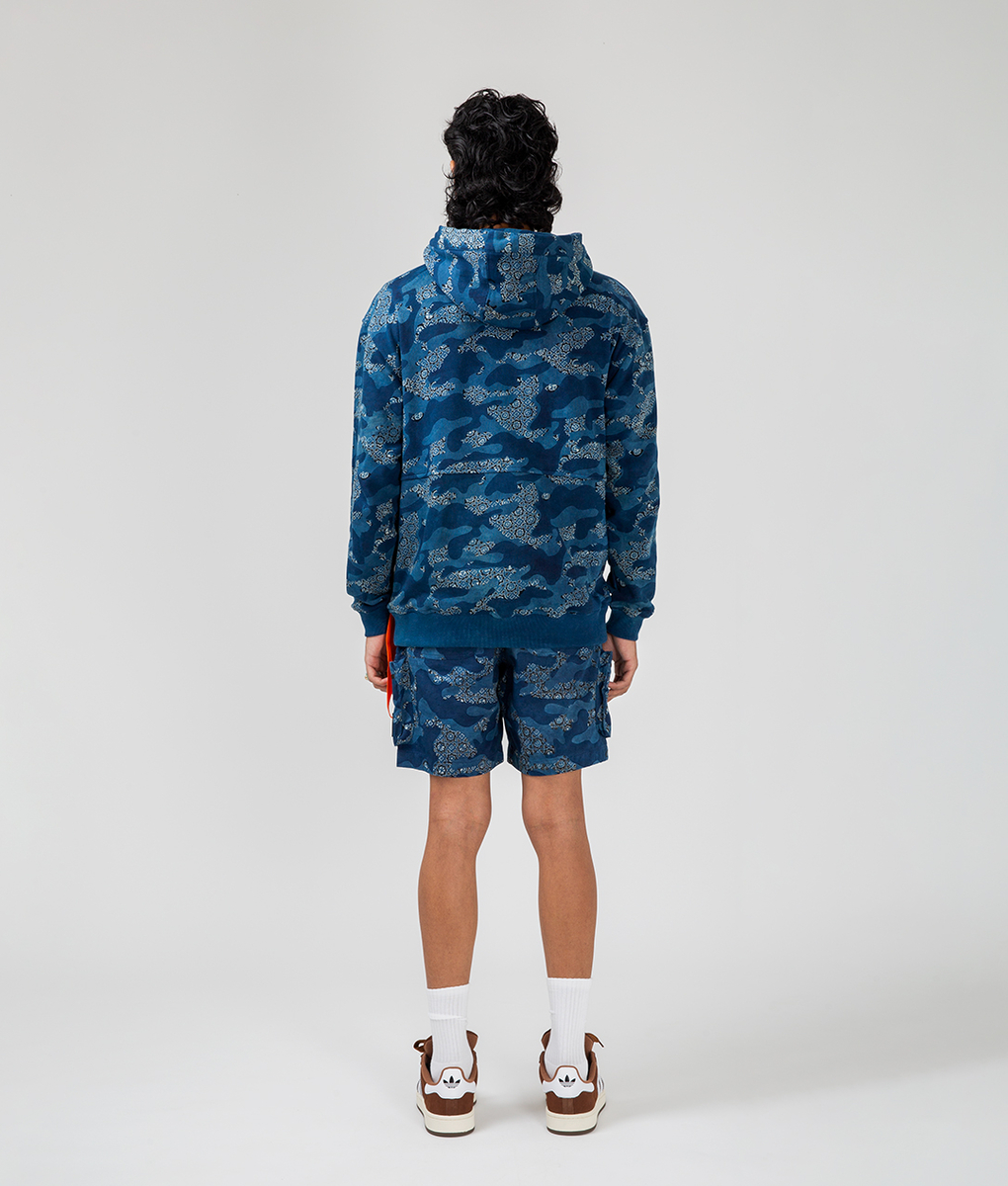 VegNonVeg - VEGNONVEG AJRAKH CAMO HOODIE INDIGO BLUE l Buy Unisex