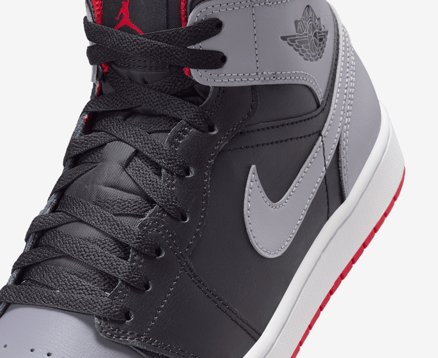 Jordan - AIR JORDAN 1 MID 'BLACK/CEMENT GREY-FIRE RED-WHITE' - VegNonVeg