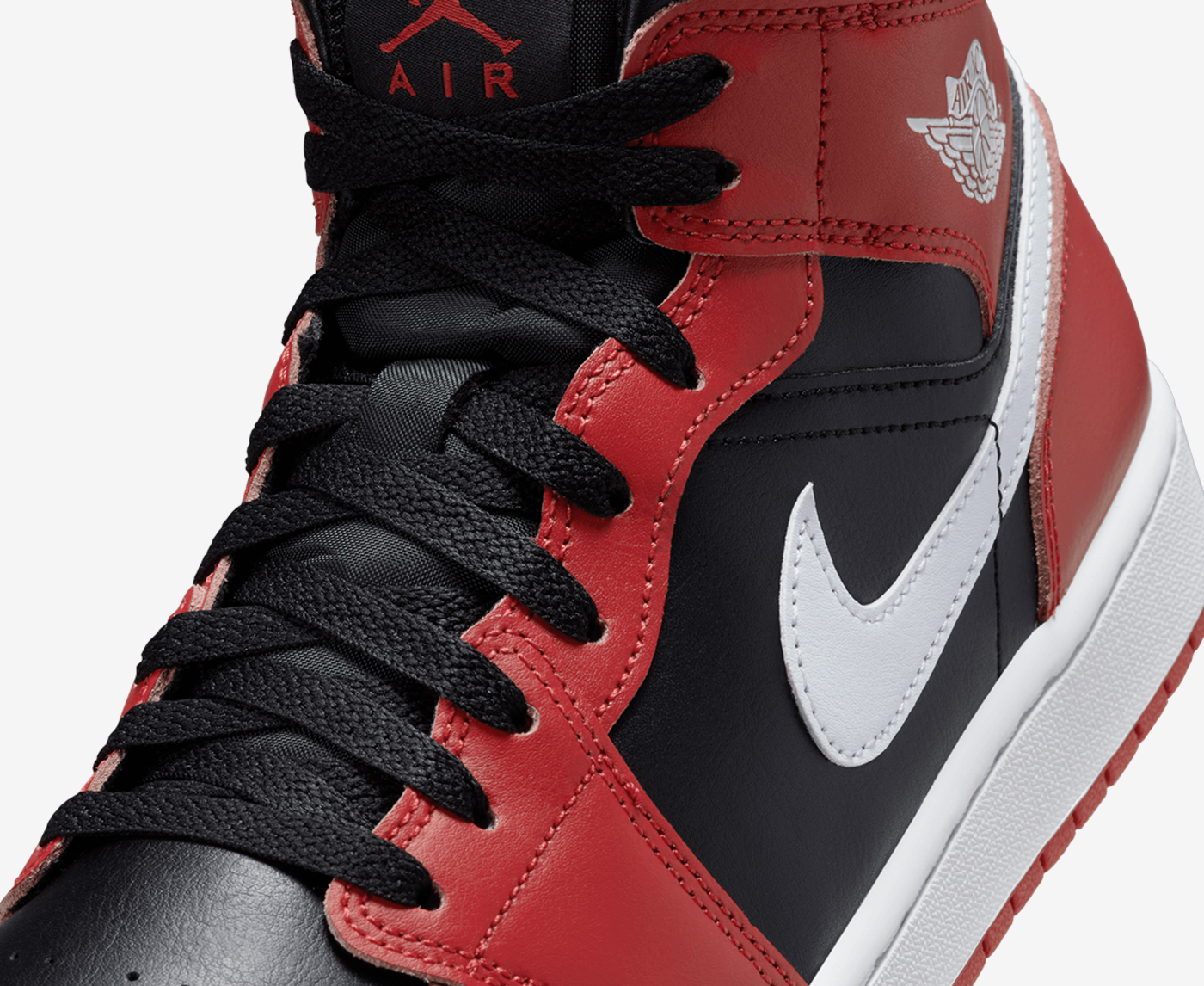 Jordan - AIR JORDAN 1 MID 'BLACK/WHITE-GYM RED' - VegNonVeg