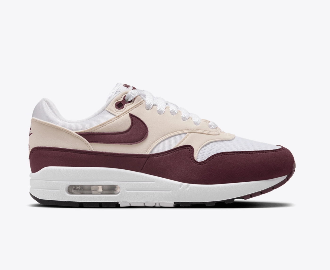 white and burgundy air max 1