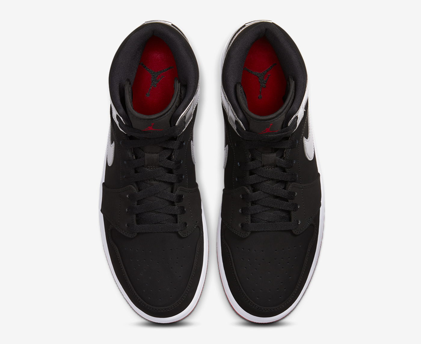 Jordan aj 1 shop mid black/gym red/metallic silver/white