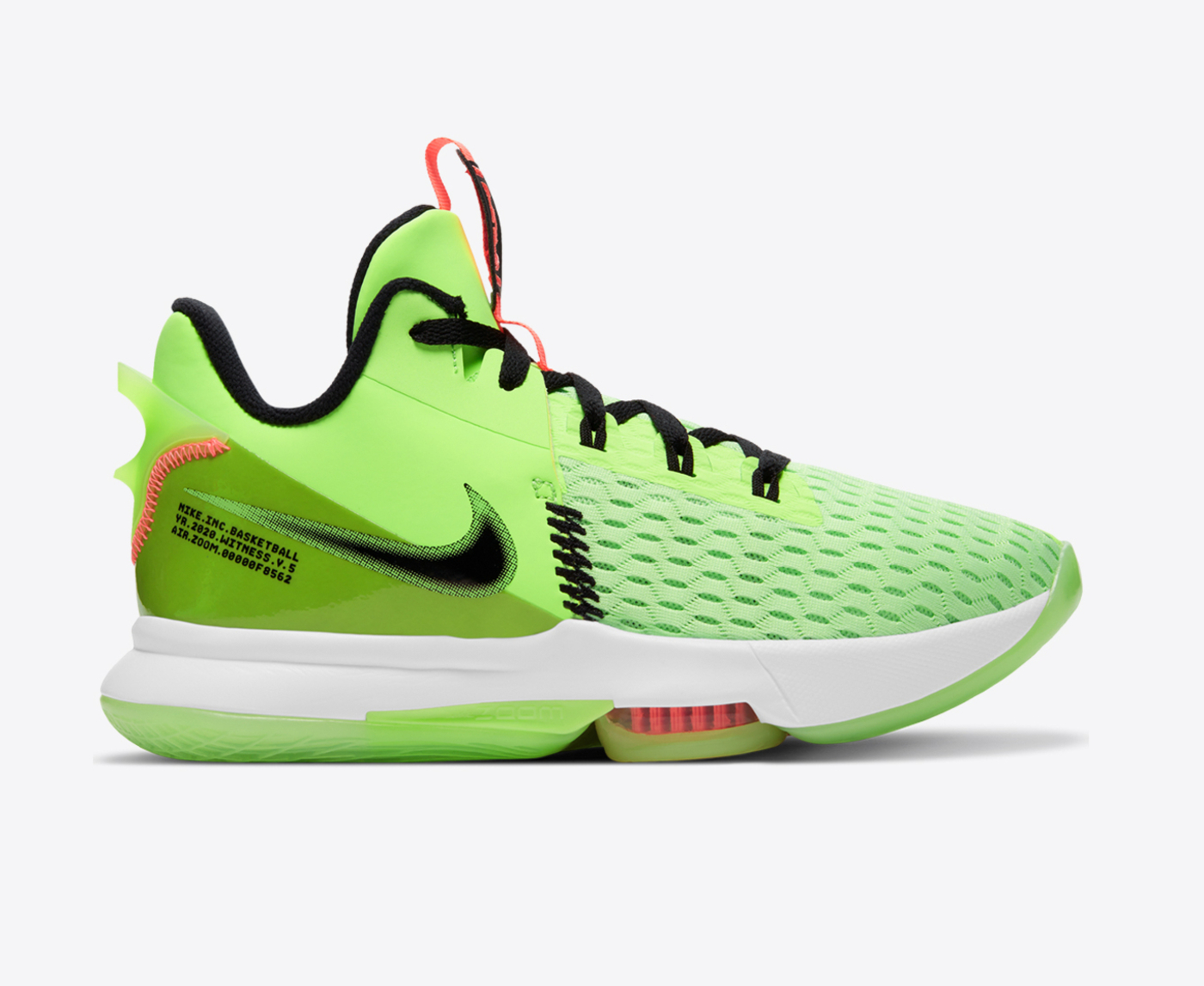 COPY - LeBron Witness V Lime Glow/Black-Bright Mango Nike Lebron James Witness V 5 Grinch Mens Size 11 Lime Glow  main image 2
