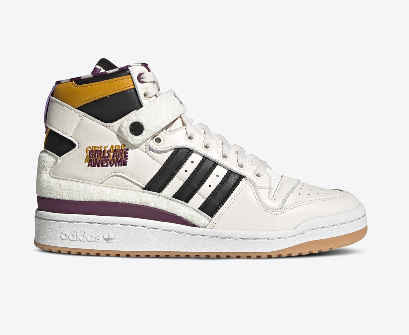 Adidas Originals FORUM 84 HI GIRLS ARE AWESOME chalk White core Black purple Beauty VegNonVeg