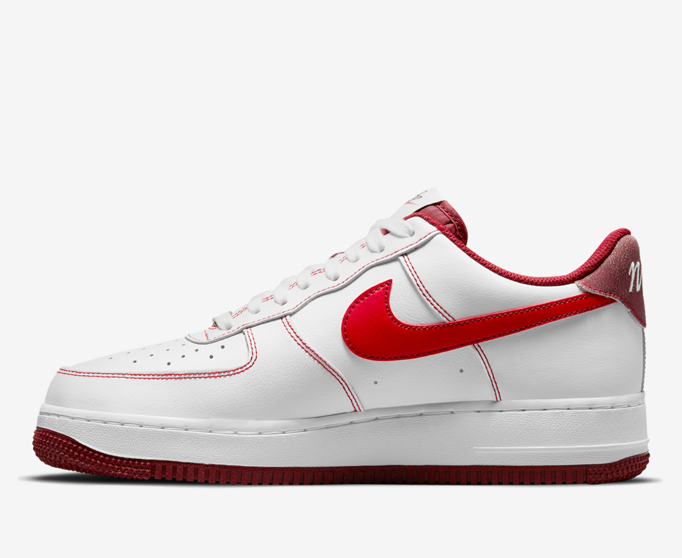 White air force ones with hot sale red swoosh