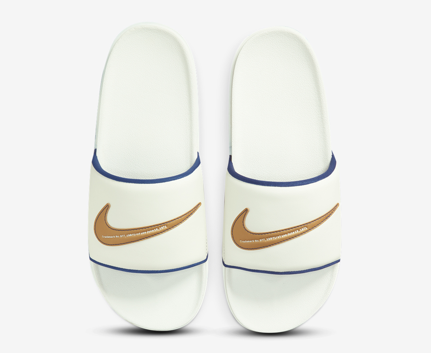 Royal blue nike 2025 slides with gold check