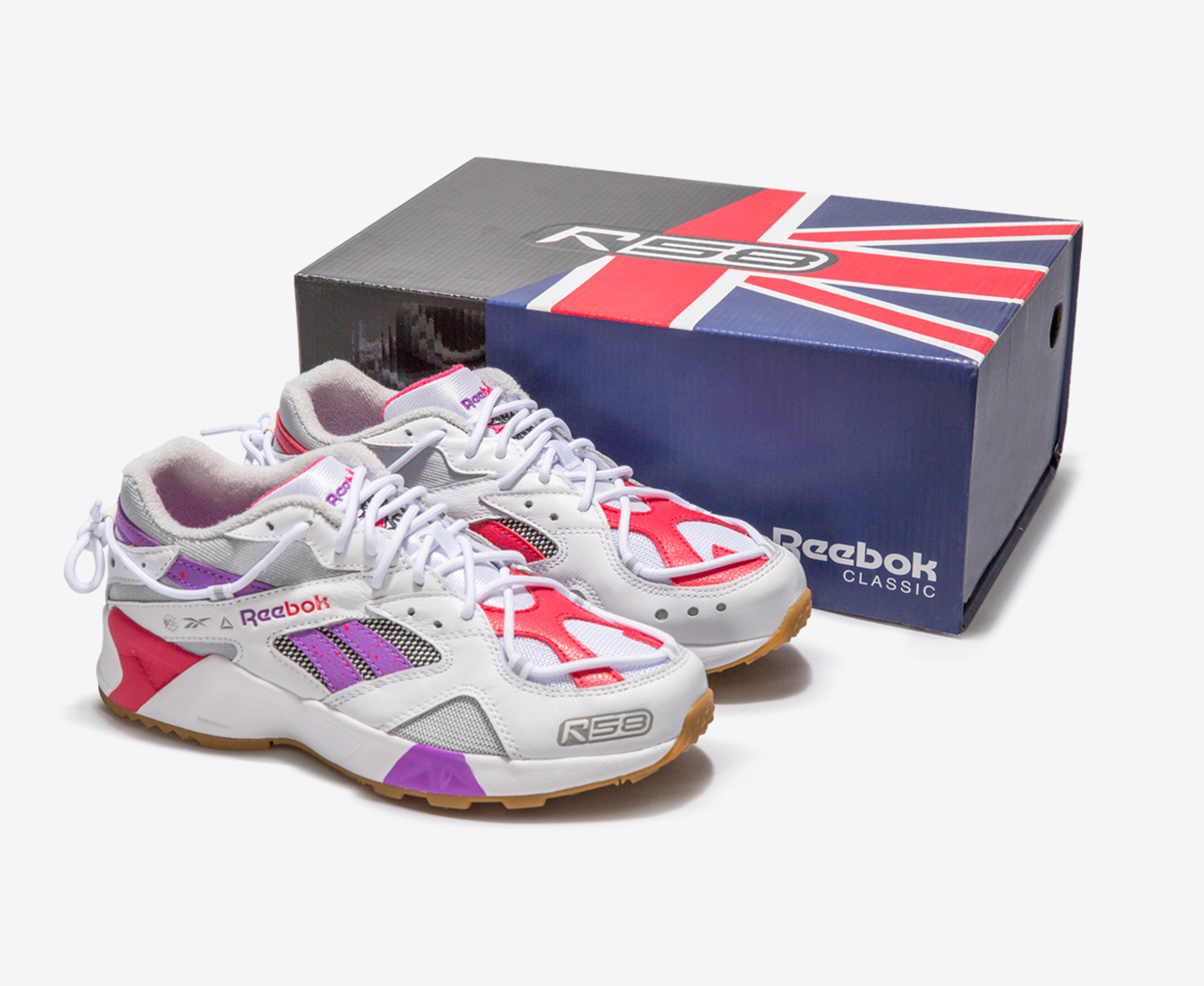 ミュージシャン Rebel REEBOK - AZTREK R58 'WHITE/SKULL GREY/GUAVA PUNCH' - VegNonVeg