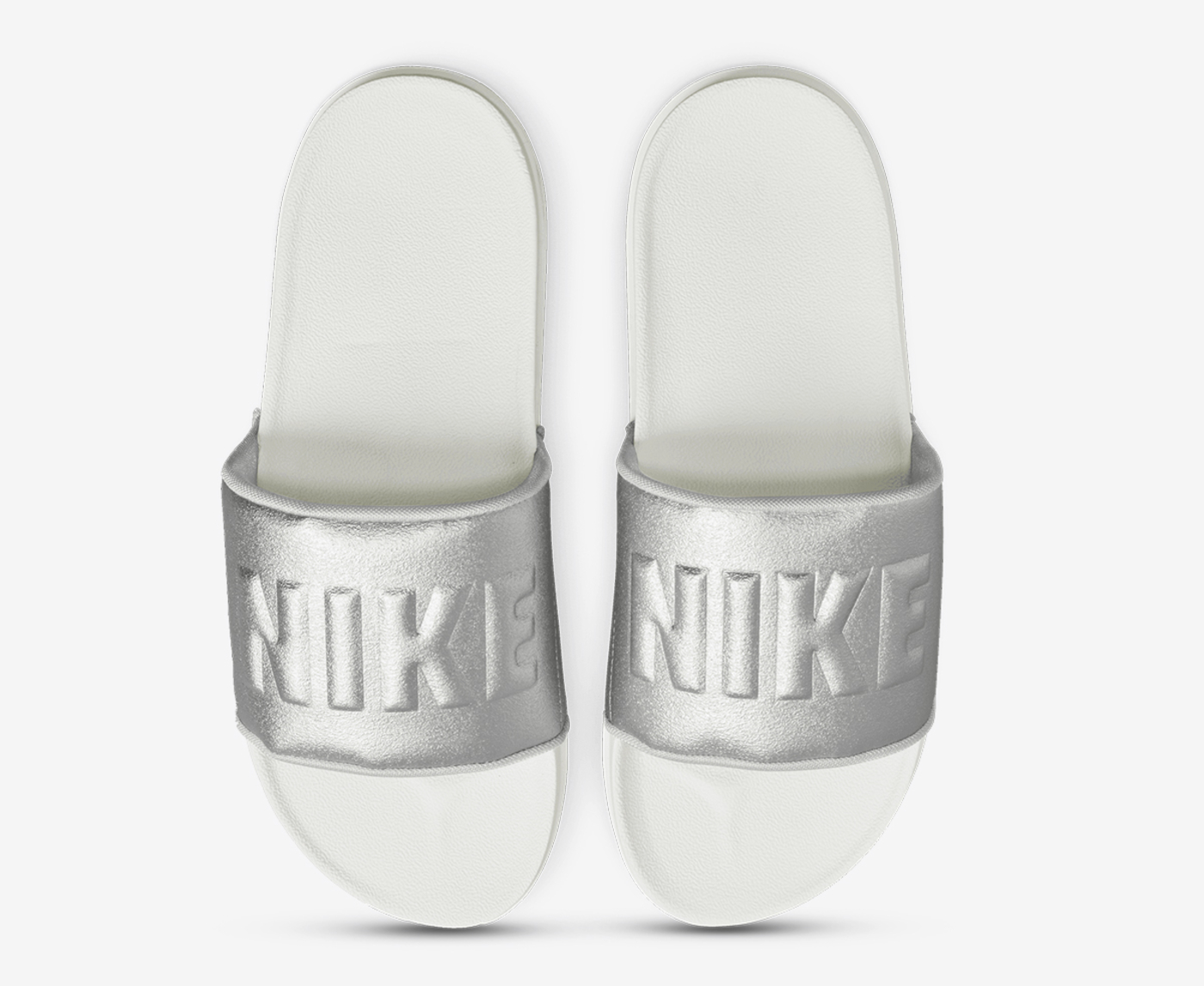 Nike benassi slides outlet white and silver