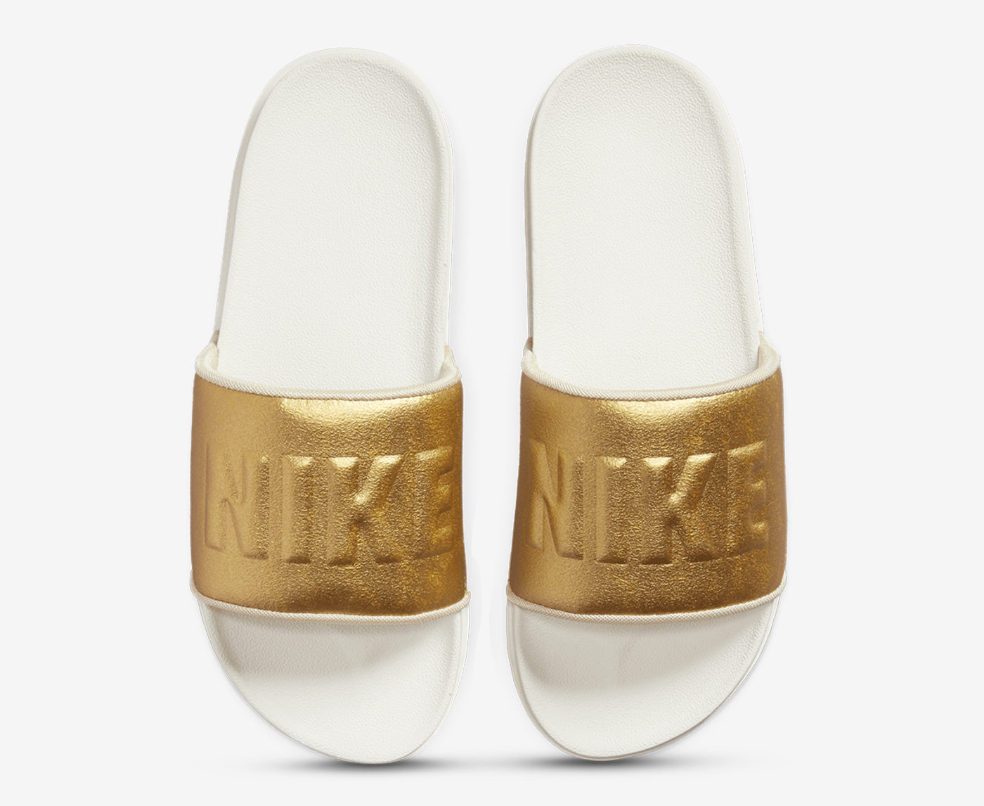 Nike slides outlet with gold logo