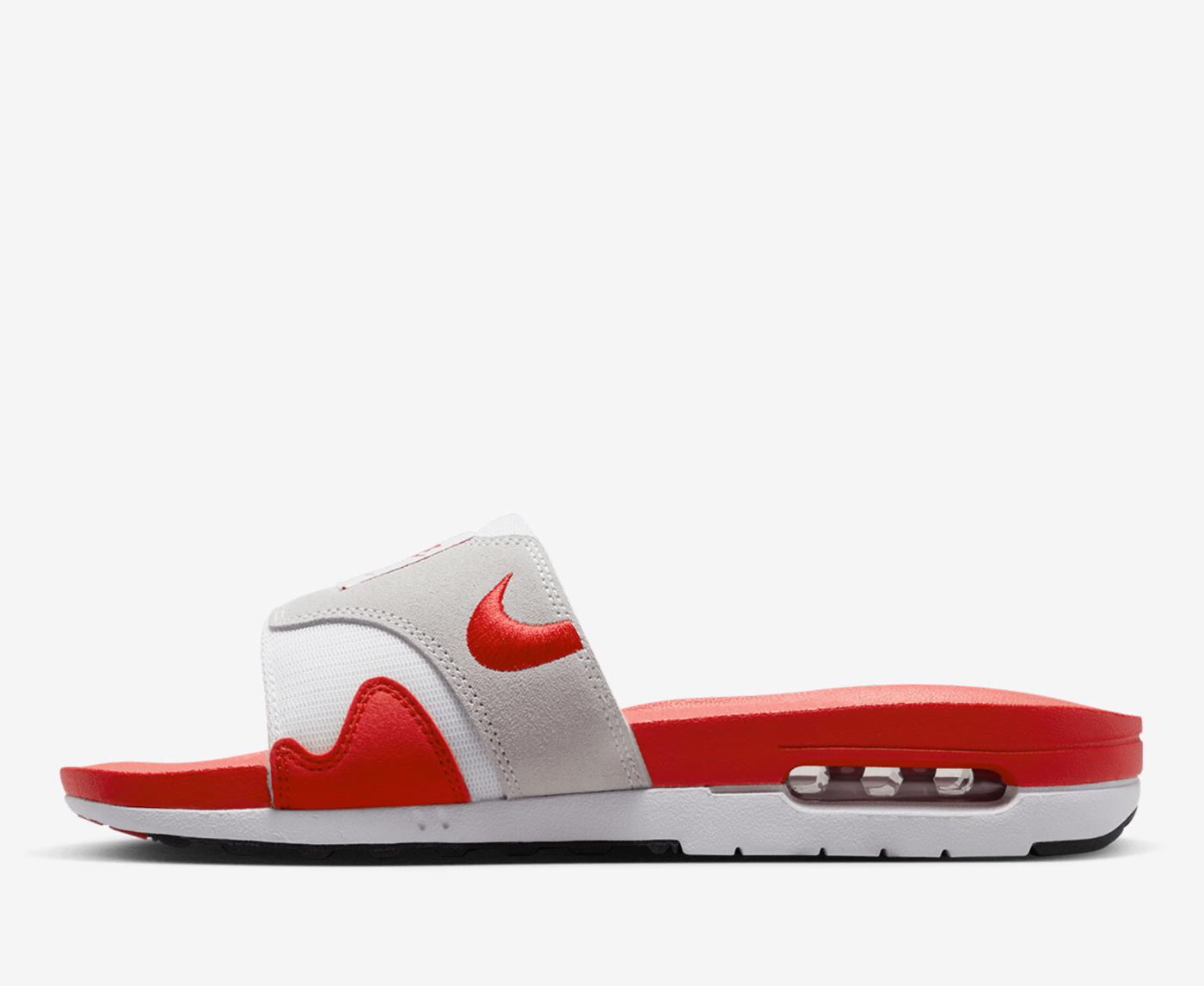 Nike AIR MAX 1 SLIDE WHITE UNIVERSITY RED BLACK VegNonVeg