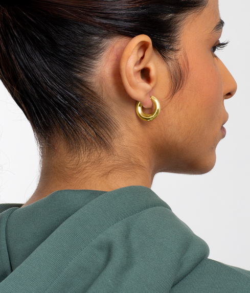 Tiny Star Charm Huggie Hoop Earrings in Gold | Lisa Angel