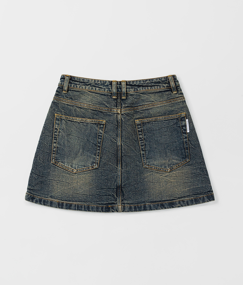 VegNonVeg - Crease Washed Denim Mini Skirt 'Blue' - VegNonVeg