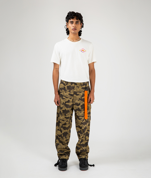 BoohooMAN Tall Fixed Waist Wide Leg Twill Camo Cargo Trouser in Yellow for  Men | Lyst