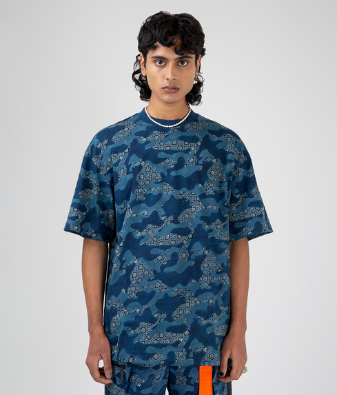 VegNonVeg - AJRAKH CAMO TEE 'INDIGO BLUE' - VegNonVeg