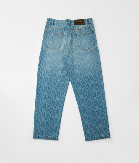 VegNonVeg - RELAXED MONOGRAM DENIM PANT 'MOSS' - VegNonVeg