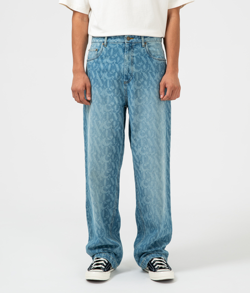 VegNonVeg - RELAXED MONOGRAM DENIM PANT 'ICE' - VegNonVeg