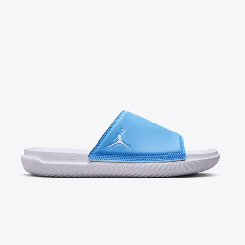 white and blue jordan slides