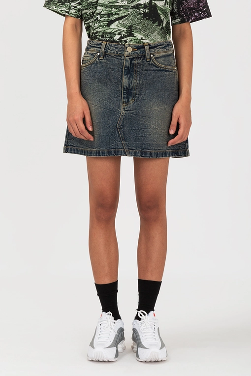 VegNonVeg VEGNONVEG CREASE WASHED DENIM MINI SKIRT BLUE l Buy