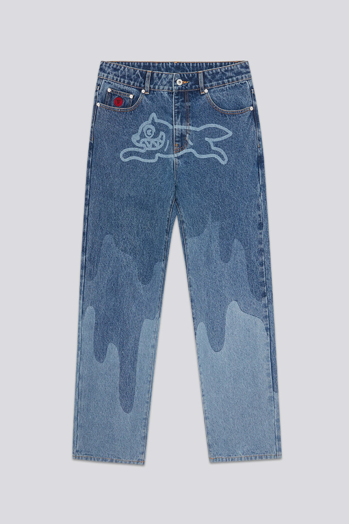 Icecream - MID WASHED RUNNING DOG LAZER DRIP DENIM PANT 'BLUE' - VegNonVeg