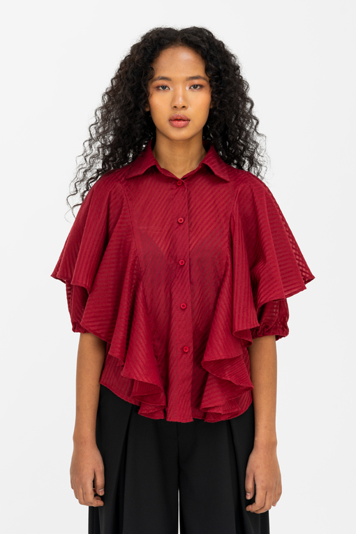 VegNonVeg - VEGNONVEG BATWING RUFFLE SHIRT 'RUBY RED' 0 l Buy Women's ...