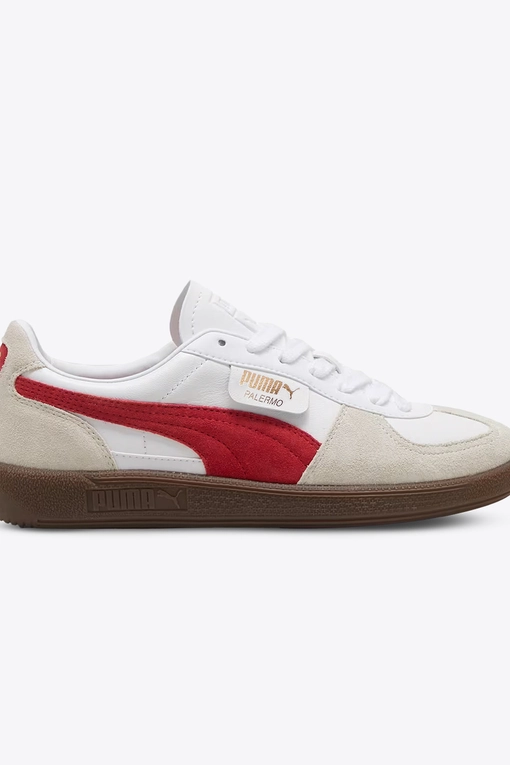 Puma - Puma Palermo Leather Puma White/Vapor Gray-Club Red