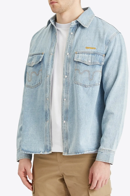 Icecream ICECREAM CHAINSTITCH LIGHT WASHED DENIM SHIRT BLUE l