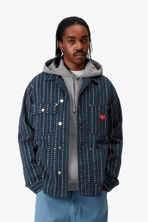 Carhartt WIP - CARHARTT WIP DREWE CHORE PINSTRIPE COAT INK/NATURAL