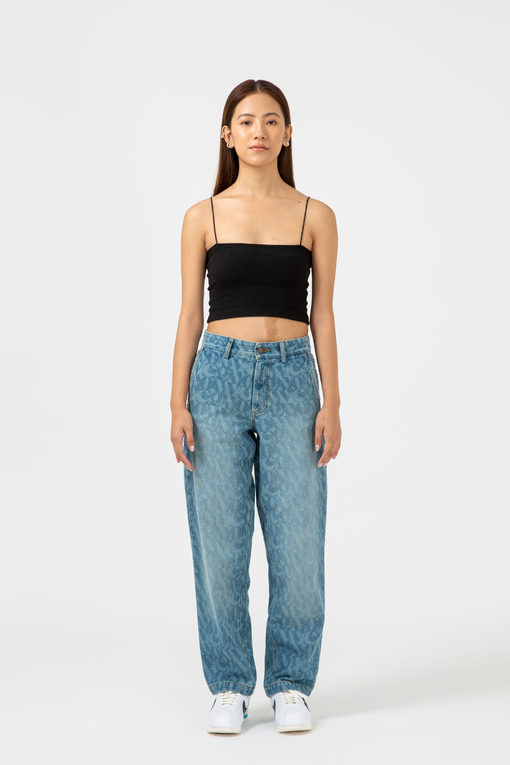 VegNonVeg - RELAXED MONOGRAM DENIM PANT 'MOSS' - VegNonVeg