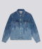 MID WASHED LAZER DRIP DENIM TRUCKER JACKET 'BLUE'