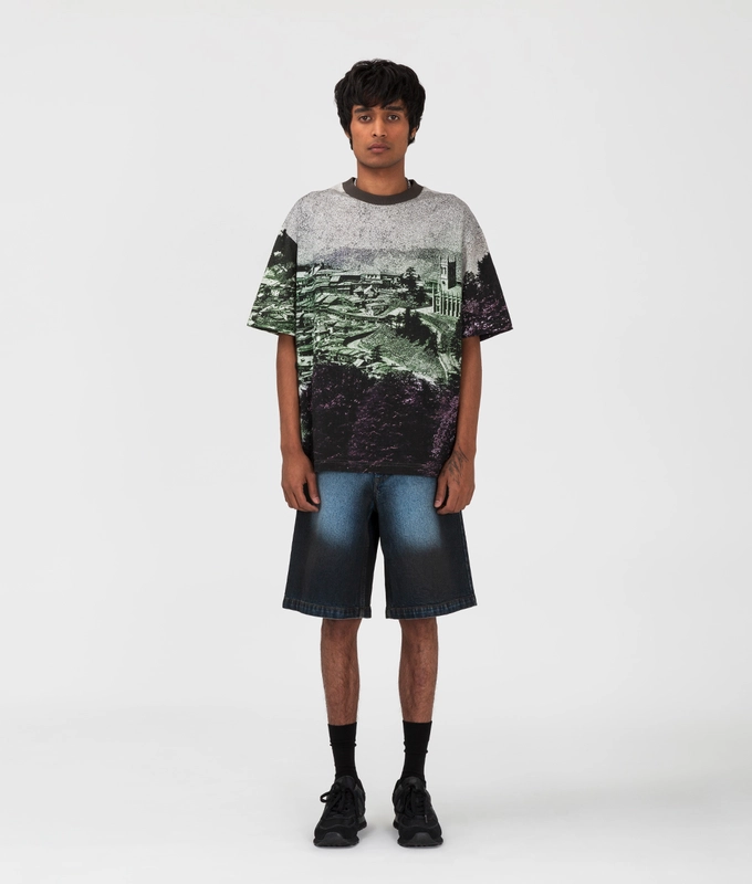 Spray Dyed Straight Fit Denim Shorts