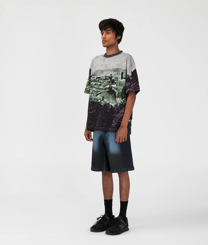 Spray Dyed Straight Fit Denim Shorts