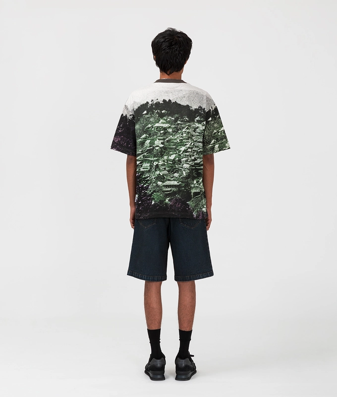 Spray Dyed Straight Fit Denim Shorts