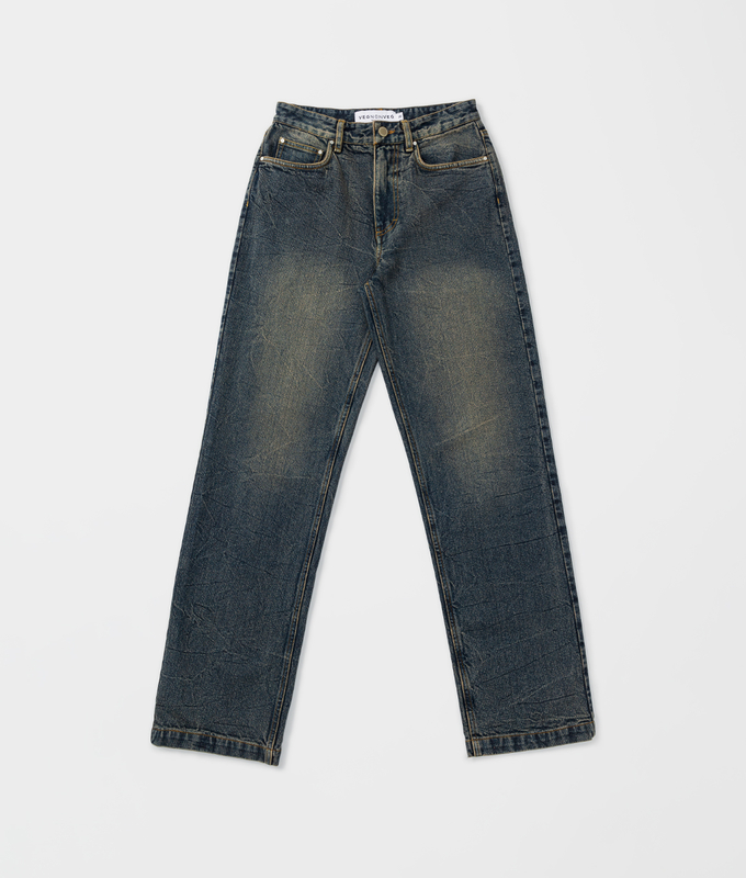 Crease Washed Straight Fit Denim Pants