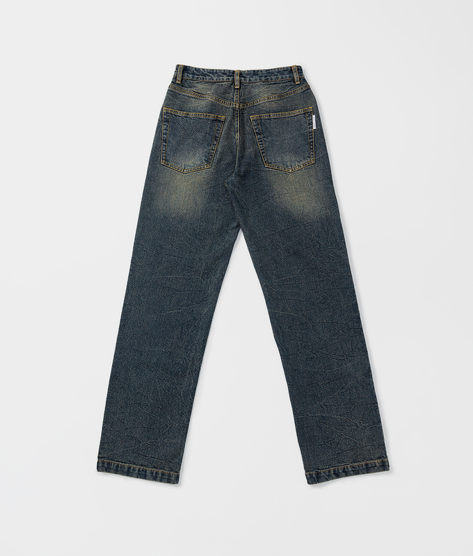 Crease Washed Straight Fit Denim Pants