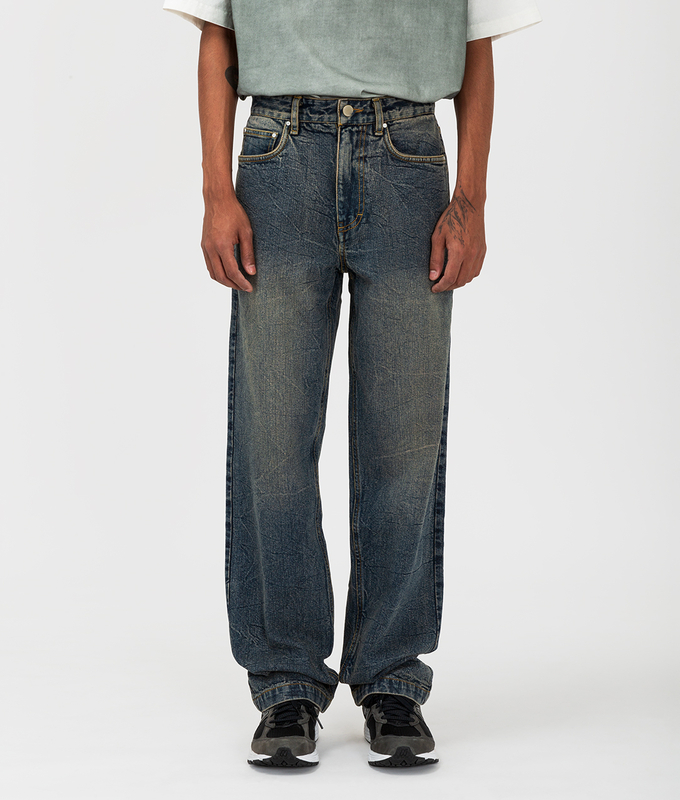 Crease Washed Straight Fit Denim Pants