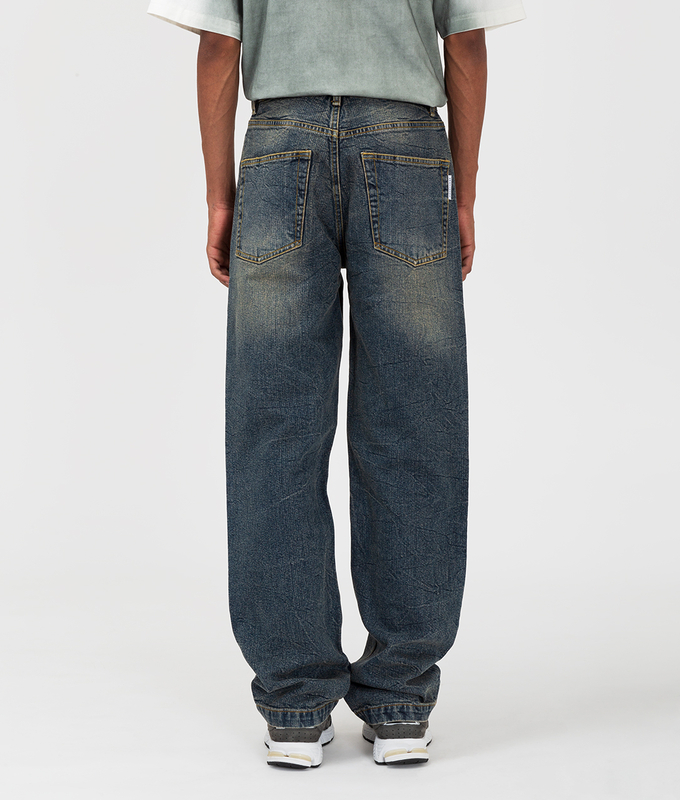 Crease Washed Straight Fit Denim Pants