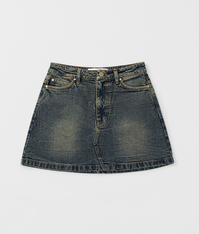 Crease Washed Denim Mini Skirt