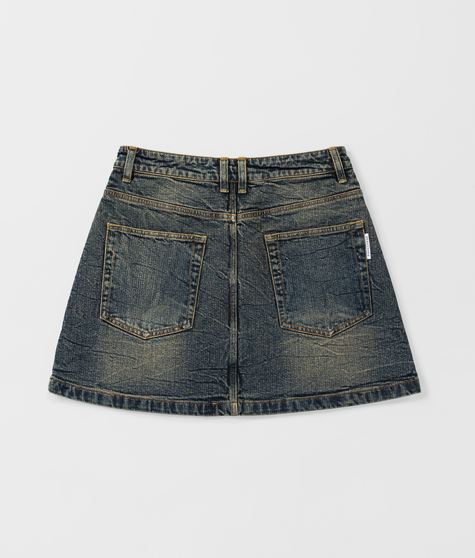 Crease Washed Denim Mini Skirt